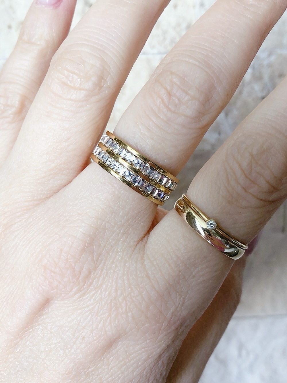 Stainless Steel Gold-Tone double band Ring Women's Jewelry size 8